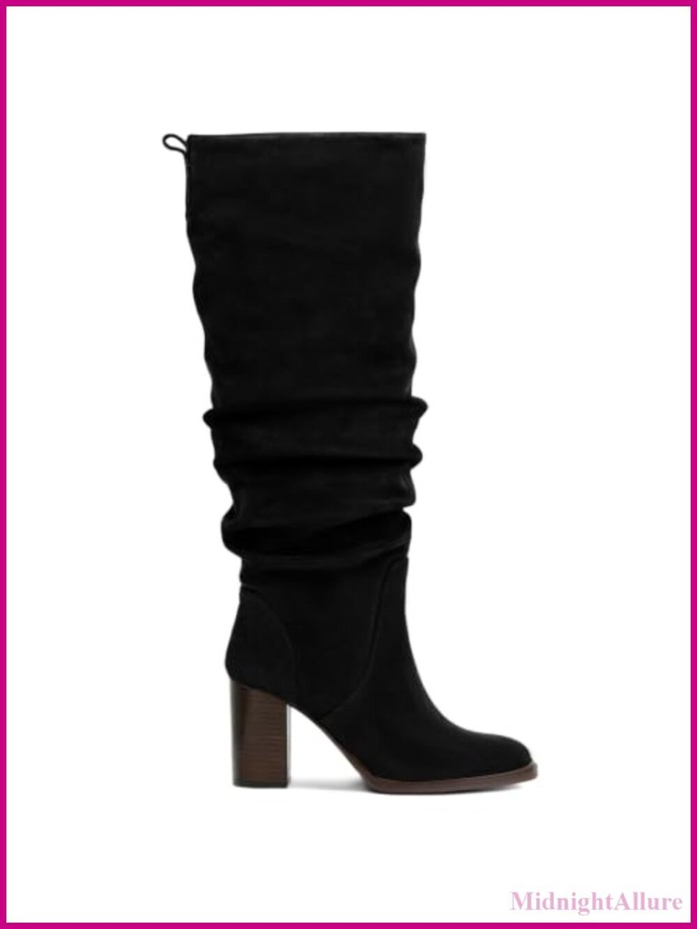 Faux Suede Knee High Slouch Boots Chunky Heel